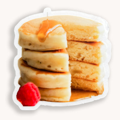 Buttermilk pancakes with maple syrup drizzle clear vinyl sticker by Simpliday Paper Olga Nagorna.