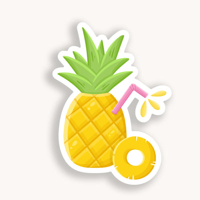 Pineapple vinyl sticker, offered in classic white with white background and white border once the backing is removed.