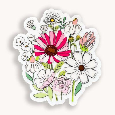 Pink blooms bouquet clear vinyl sticker by Simpliday Paper Olga Nagorna.