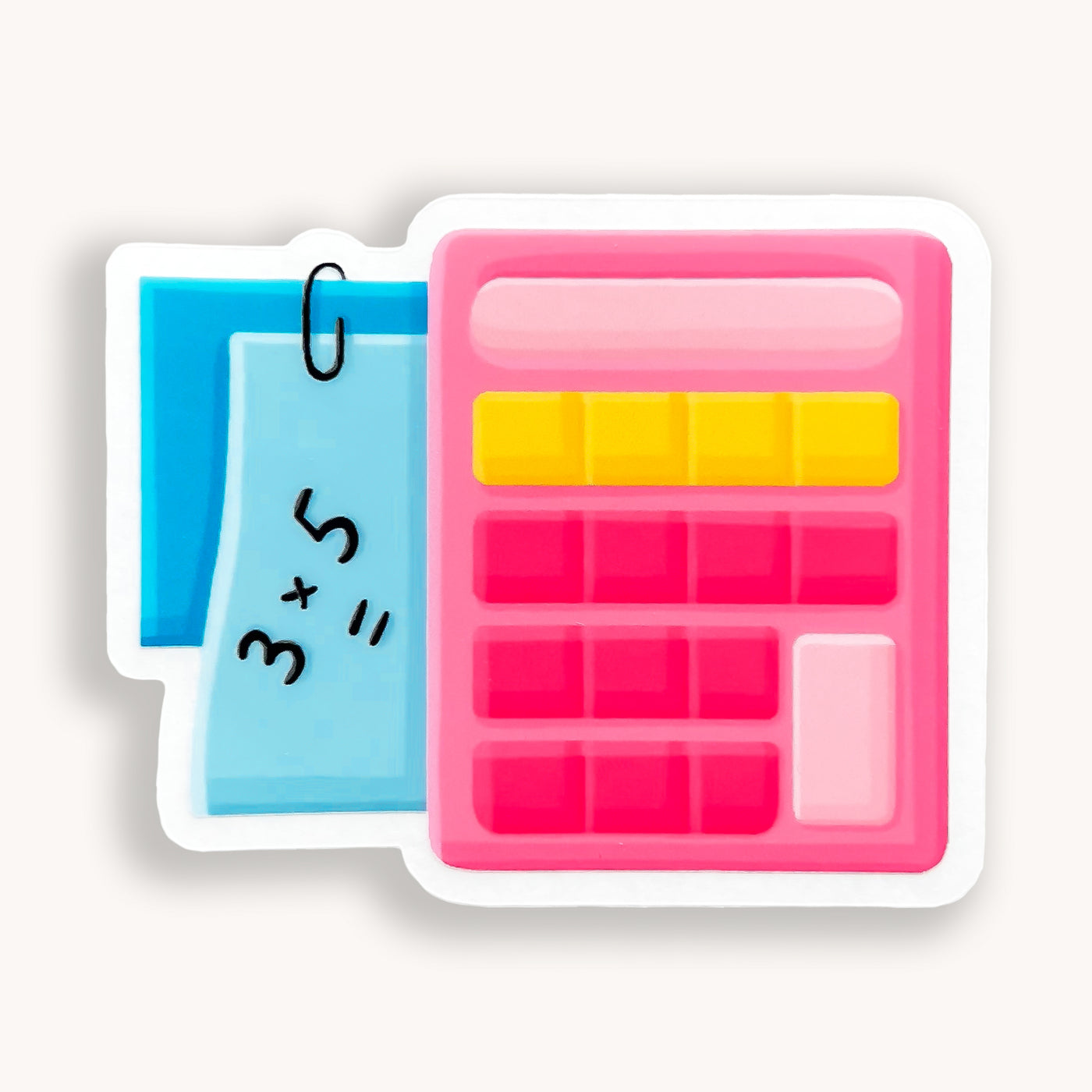 Pink calculator vinyl sticker, offered in classic white with white background and white border or clear sticker with a solid white backing, but is clear once the backing is removed. Can be used on water bottles, cups, binders, notebooks and more. Simpliday Paper by Olga Nagorna