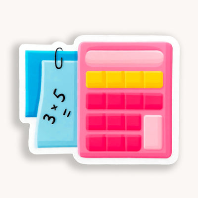 Pink calculator vinyl sticker, offered in classic white with white background and white border or clear sticker with a solid white backing, but is clear once the backing is removed. Can be used on water bottles, cups, binders, notebooks and more. Simpliday Paper by Olga Nagorna
