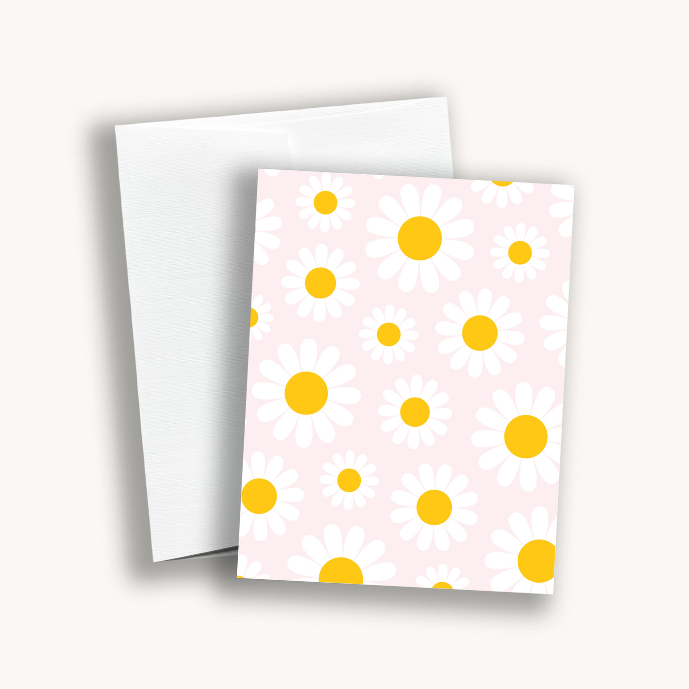 Daisies on pink background greeting card 4.25" x 5.5" by Simpliday Paper, Olga Nagorna.