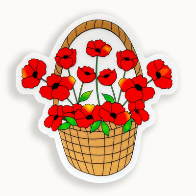Red poppies clear vinyl sticker by Simpliday Paper.