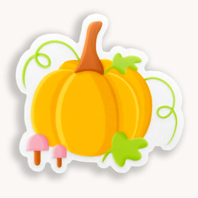 Pumpkin vinyl sticker, offered in classic white with white background and white border or clear sticker with a solid white backing, but is clear once the backing is removed. Food stickers by Simpliday Paper by Olga Nagorna.