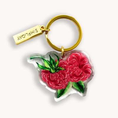 Raspberries acrylic keychain with a small Simpliday wording charm. Double-sided, backside is the same design, but reversed.