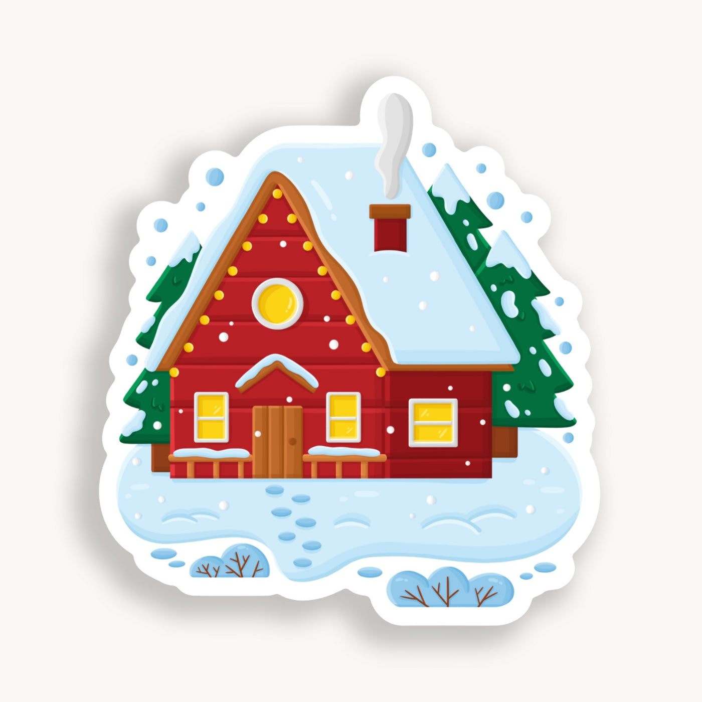 Red Winter Cottage Sticker