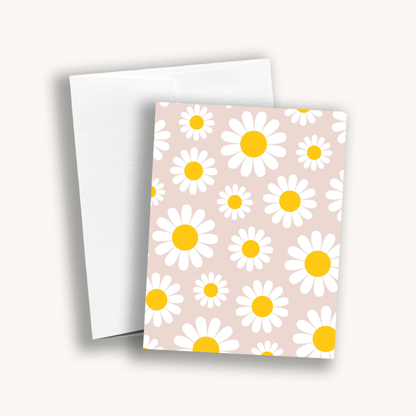 Daisies on rose gold background greeting card 4.25" x 5.5" by Simpliday Paper, Olga Nagorna.