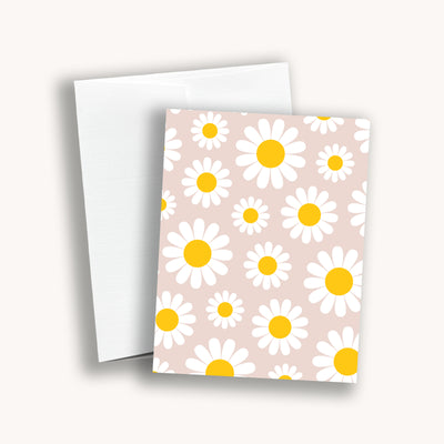 Daisies on rose gold background greeting card 4.25" x 5.5" by Simpliday Paper, Olga Nagorna.