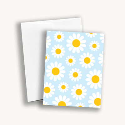Daisies on sky blue background greeting card 4.25" x 5.5" by Simpliday Paper, Olga Nagorna.