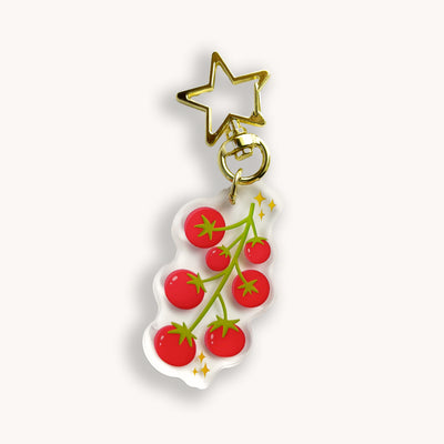 Tomatoes acrylic keychain. Double-sided, backside is the same design, but reversed.