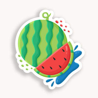 Watermelon vinyl sticker, offered in classic white with white background and white border once the backing is removed.