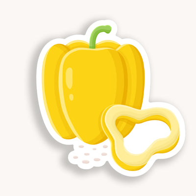 Yellow bell pepper sticker, offered in classic white with white background and white border once the backing is removed. Can be used on recipe binders, mobile phones, water bottles, cups, binders, notebooks and more.