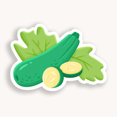 Zucchini vinyl sticker, offered in classic white with white background and white border once the backing is removed.