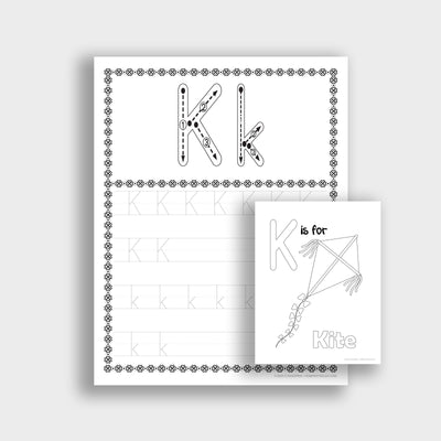 A set of full English alphabet tracing. Each letter comes with a coloring page that goes with each letter.